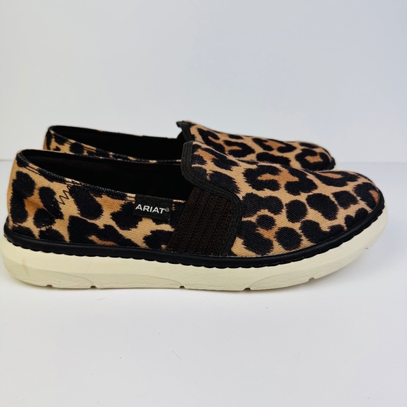 Ariat Ryder Brown Canvas Leopard Print Slip On Shoes Flats Womens Size 9.5 B - Picture 3 of 10